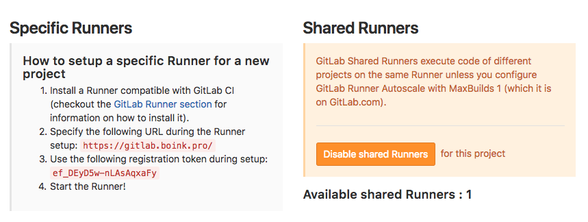 GitLab specific runner config settings