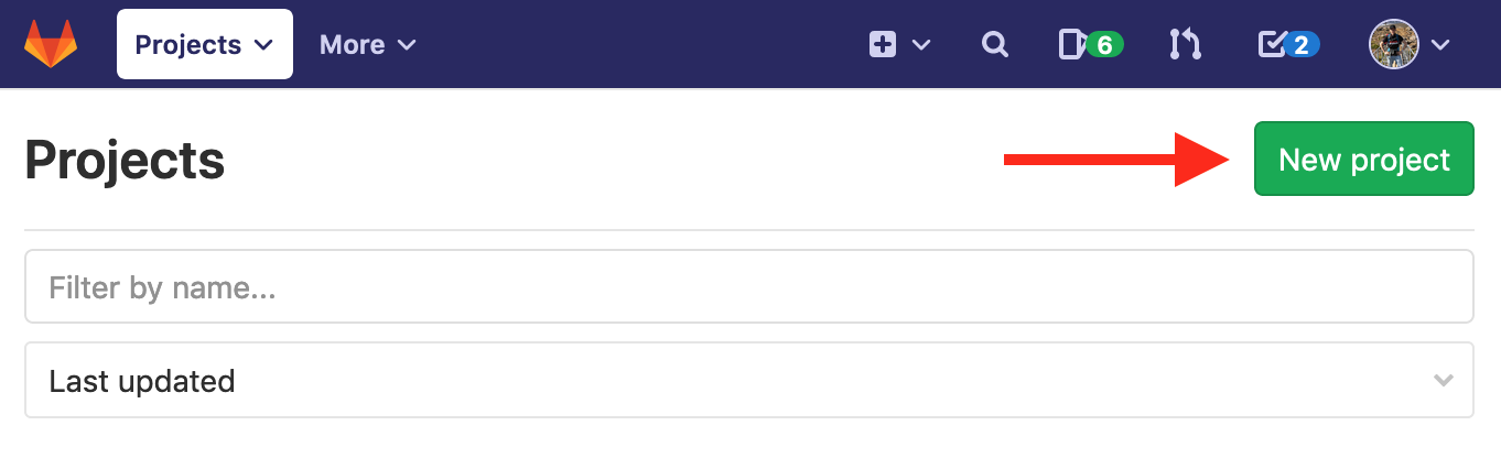 The new project button in GitLab