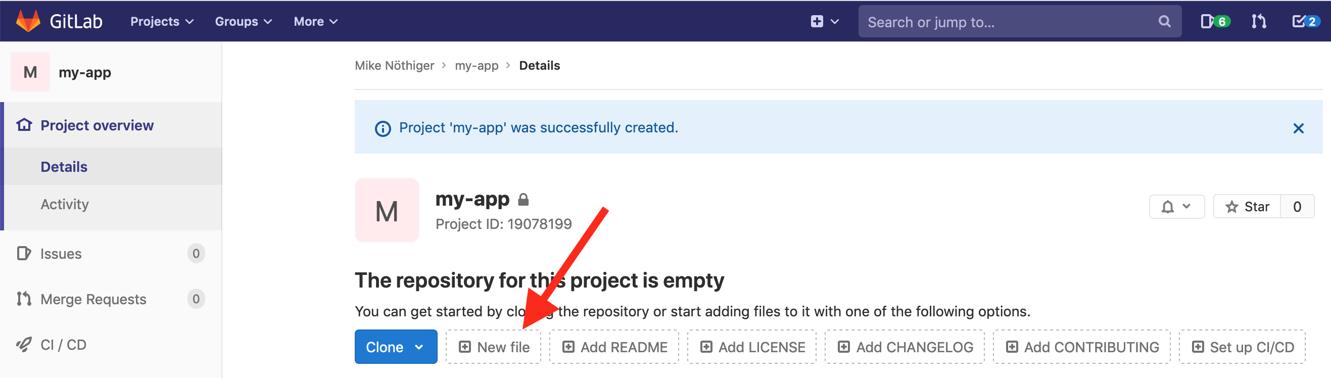 The new file button on the project overview page