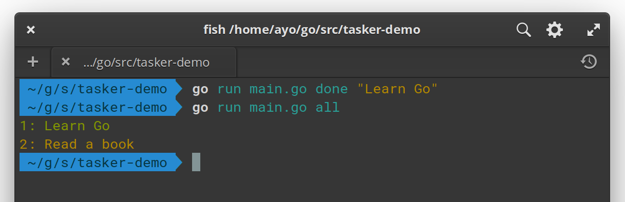 Screenshot of terminal output after completing a task