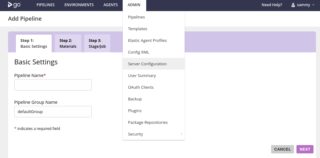 GoCD configure server link