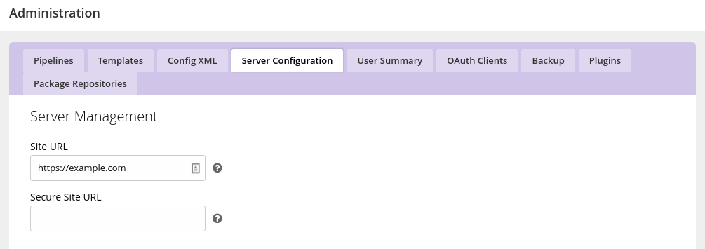 GoCD site URL setting