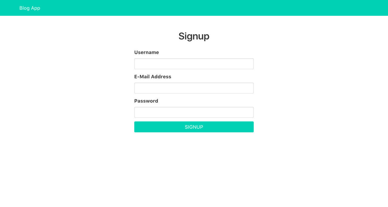 Sign up page with username, email, and password fields