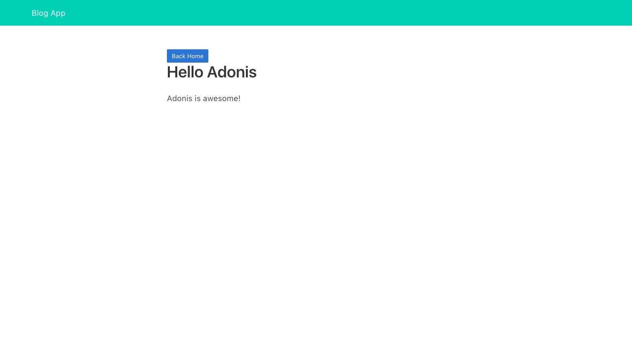 Single post view with Hello Adonis example text