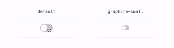 Animated Gif of Default and Graphite-Small Toggle Switches turning on and off