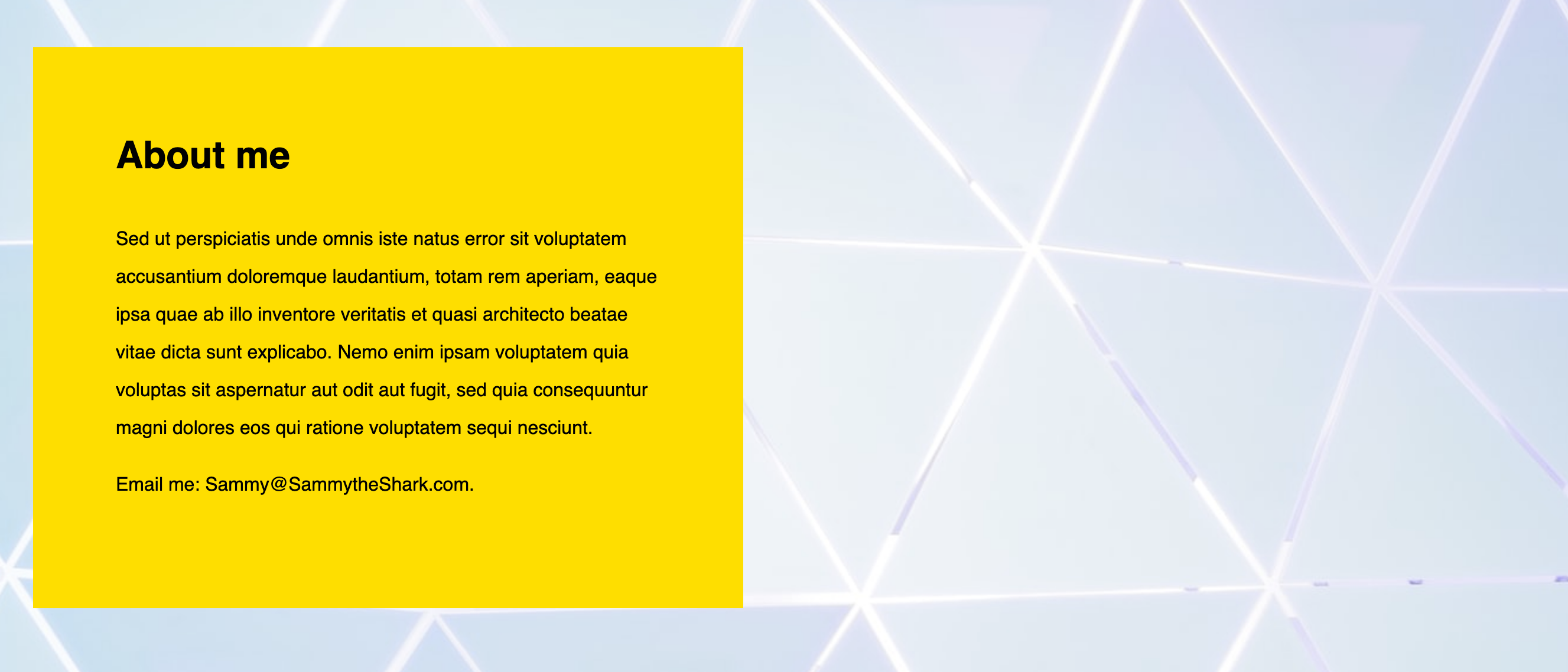Webpage with yellow div box with un-styled text
