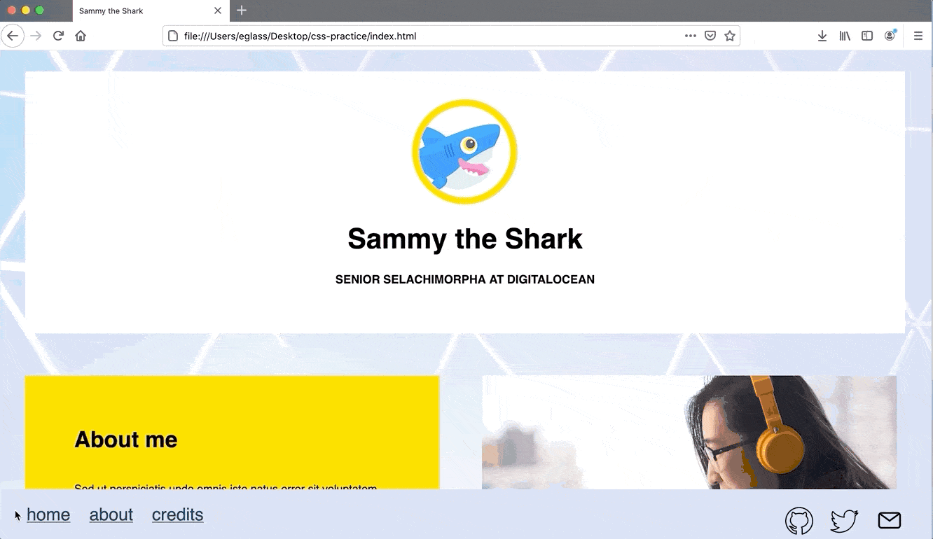 Gif of static footer on demonstration website
