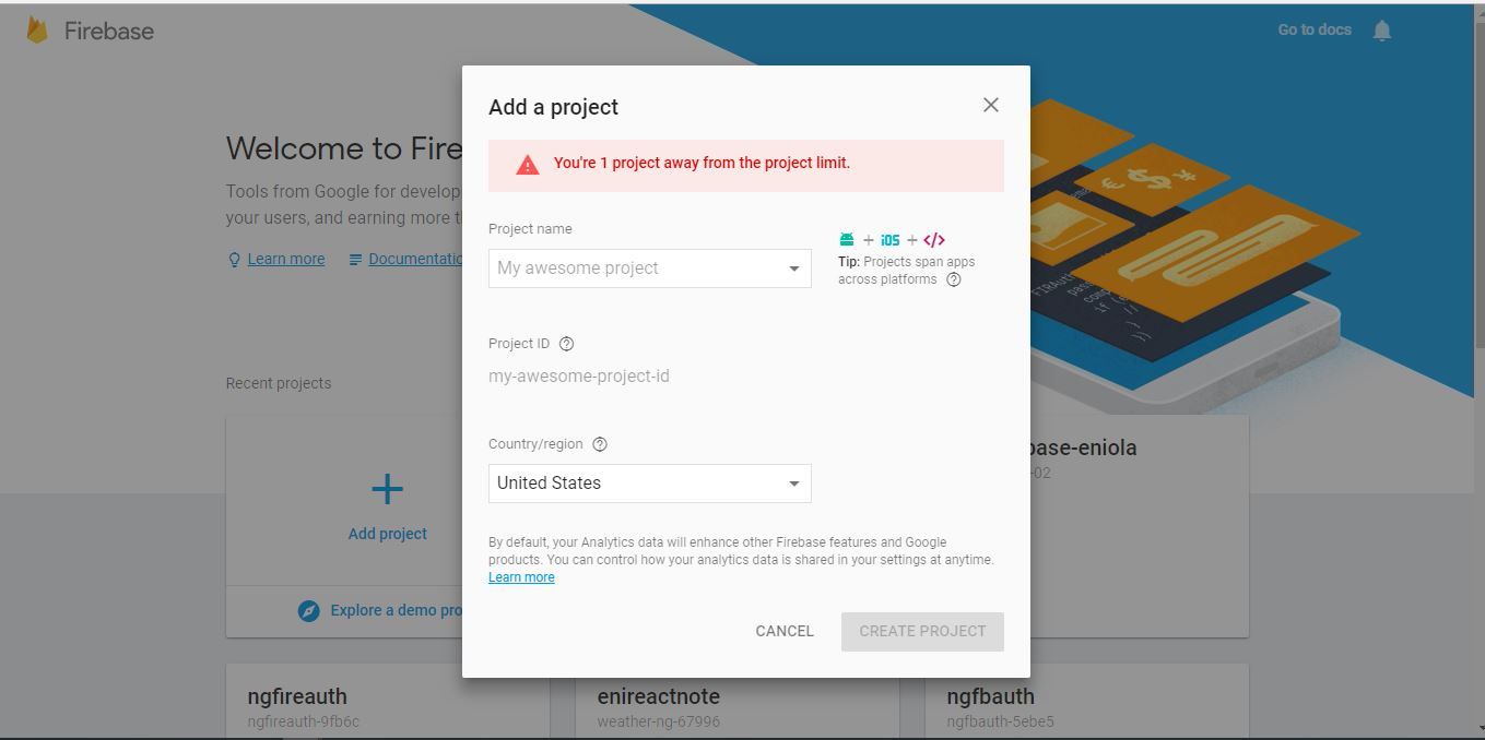 Create a new Firebase project