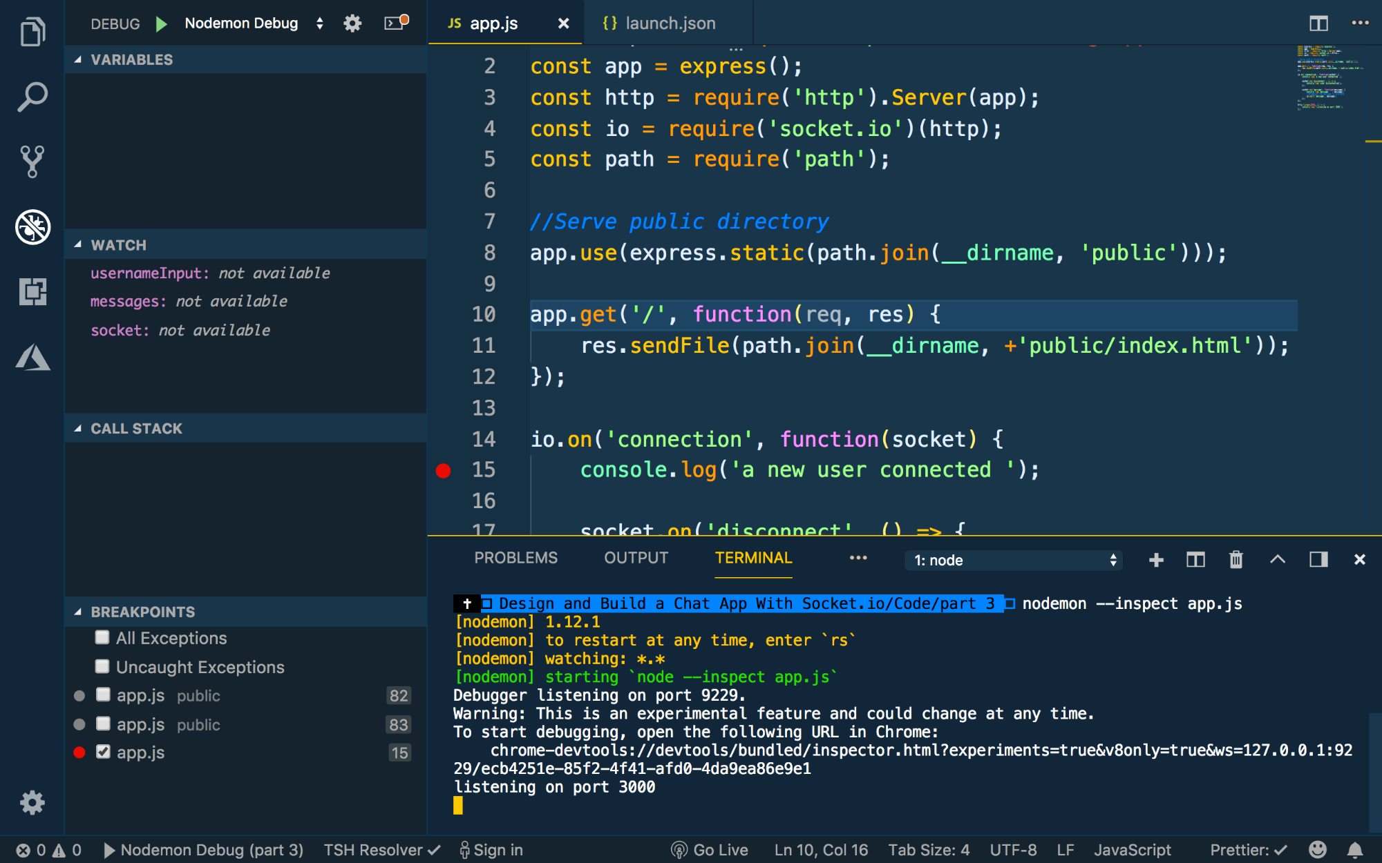 Output of <code>nodemon --inspect app.js</code>