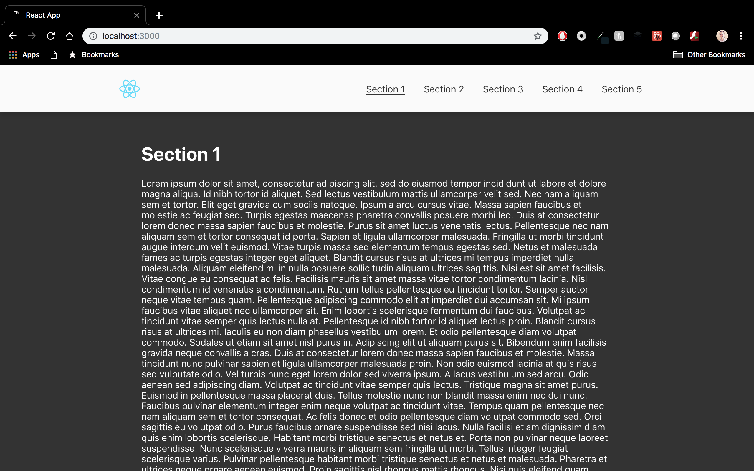 Updated browser view of React app