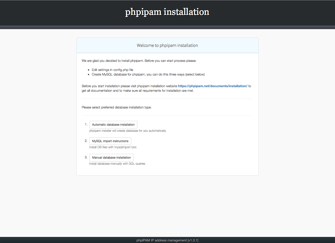 Installing phpIPAM, step 2