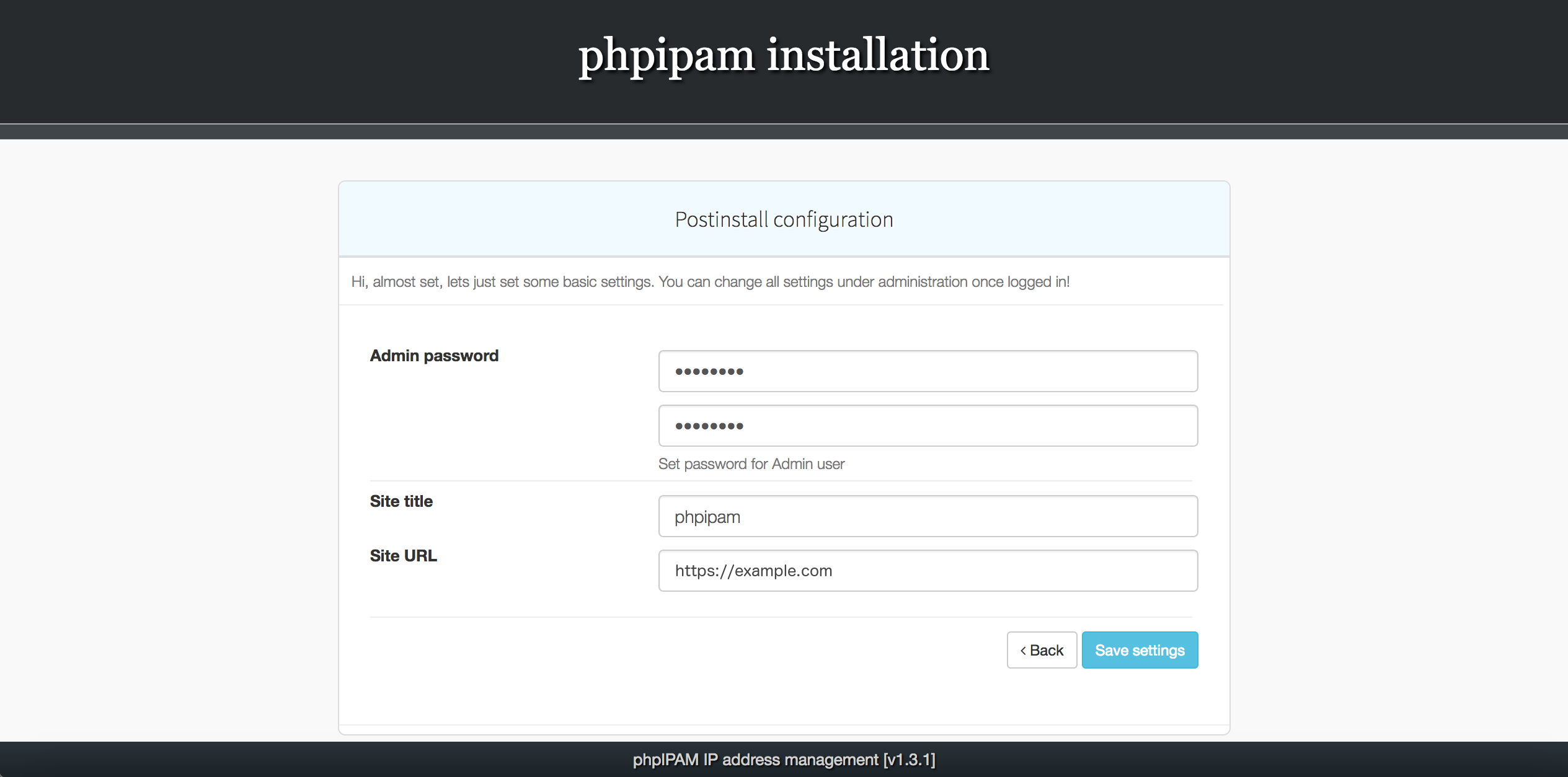 Installing phpIPAM, step 5