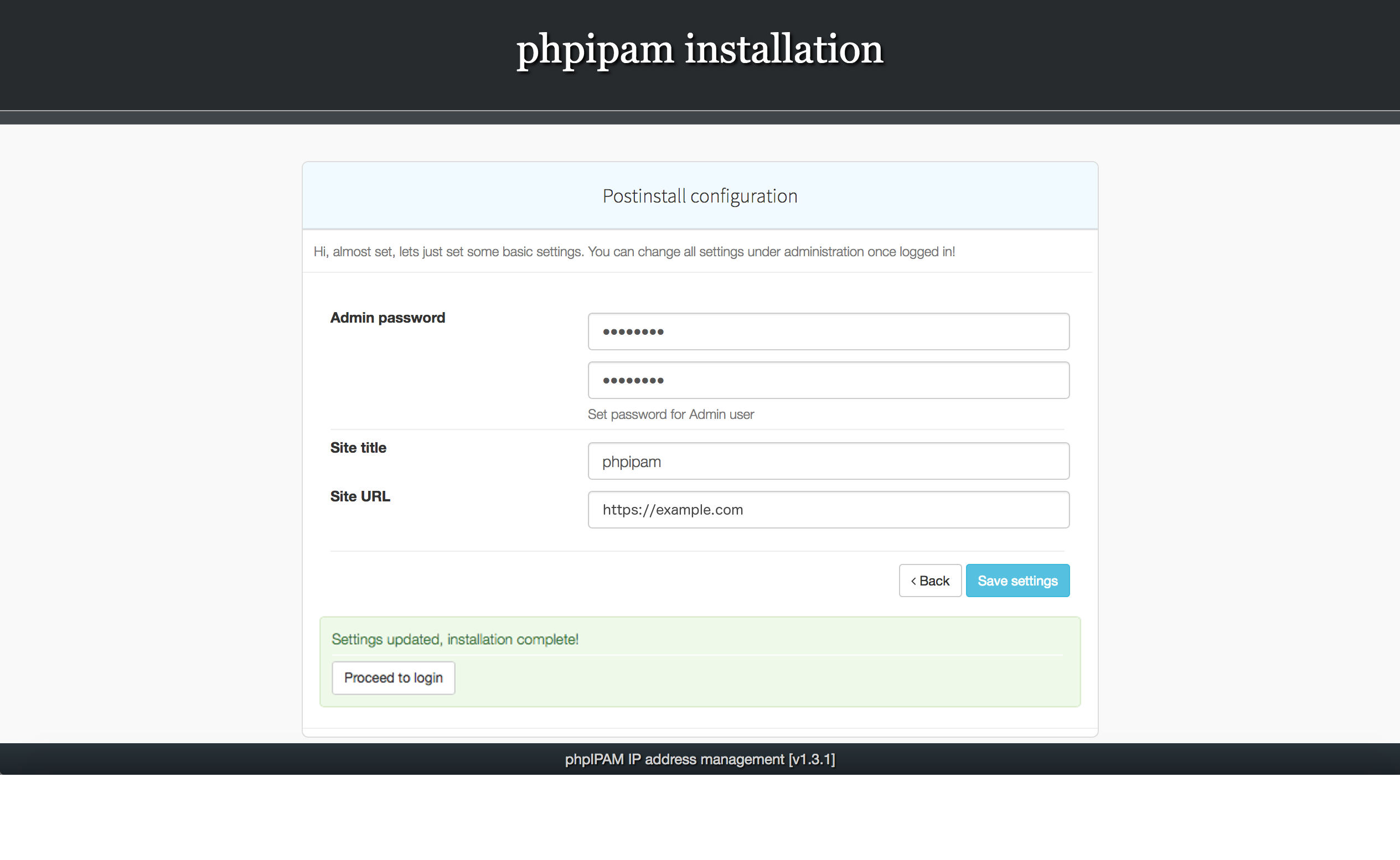 Installing phpIPAM, step 6