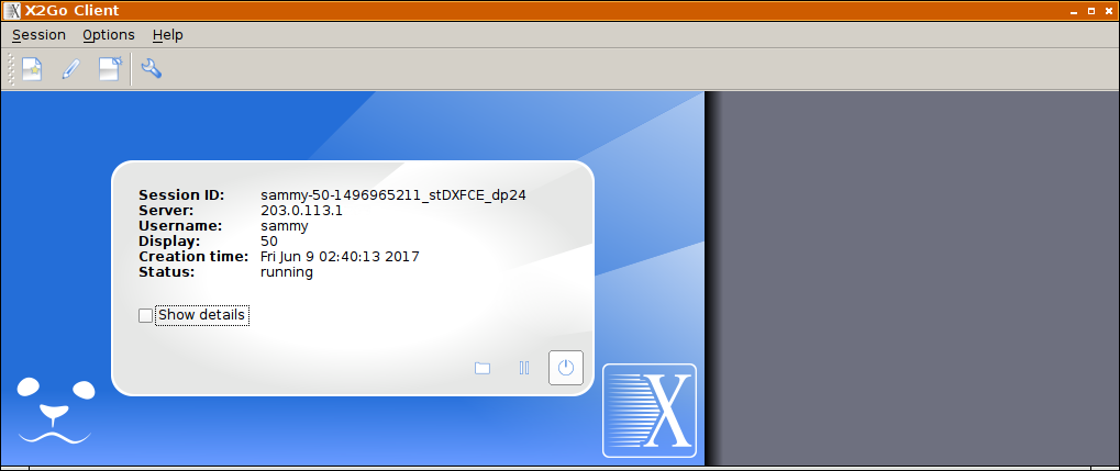 X2Go Main Window - Terminate Session Button