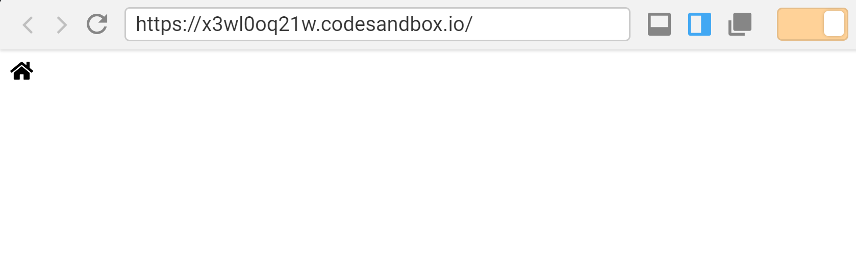 code sandbox with home icon showing