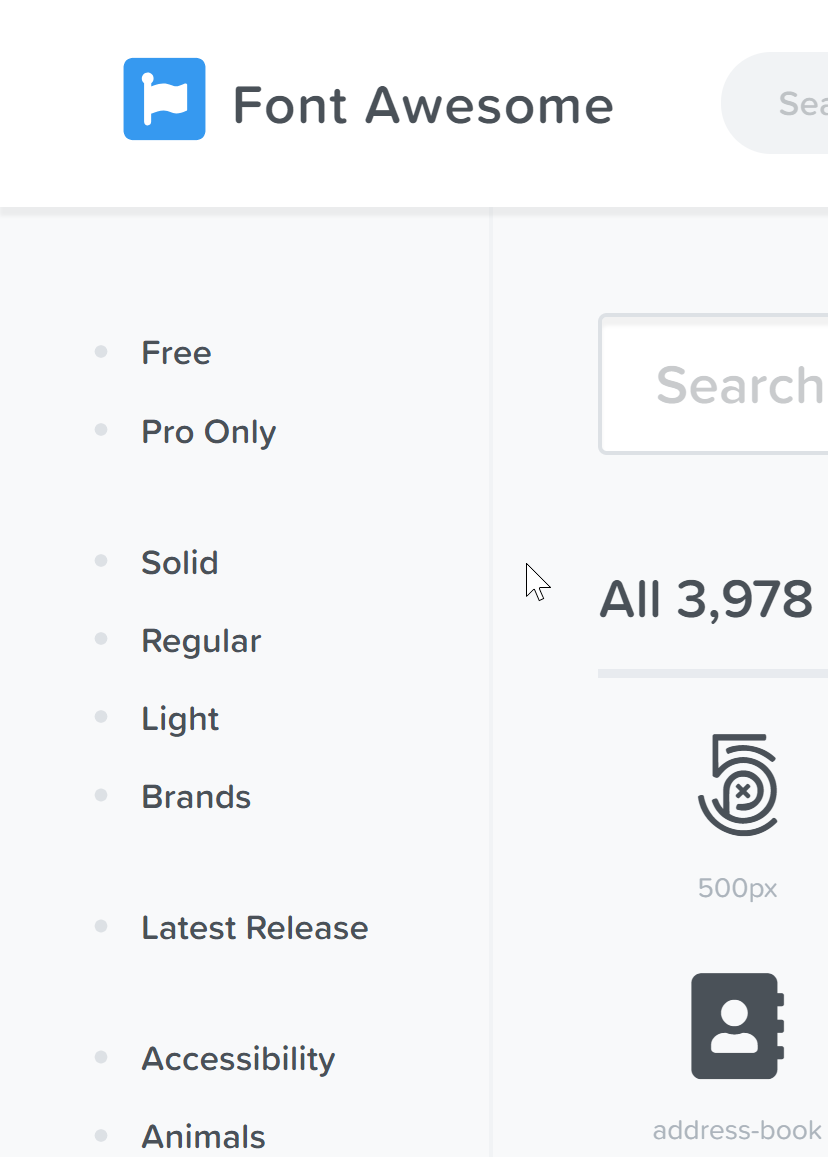 icon page with some of the package names on the left