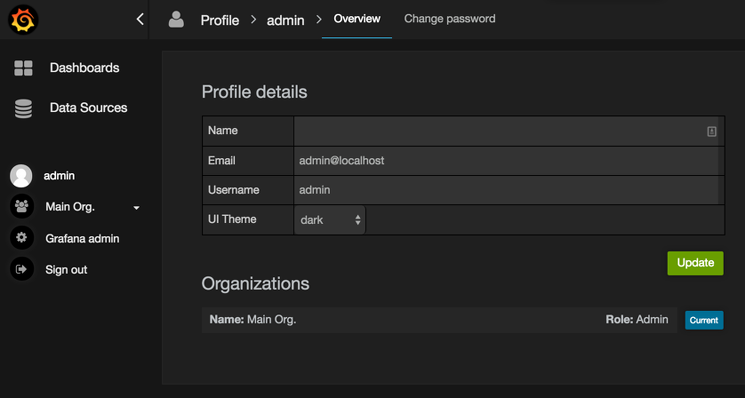 Grafana 管理员配置文件配置页面