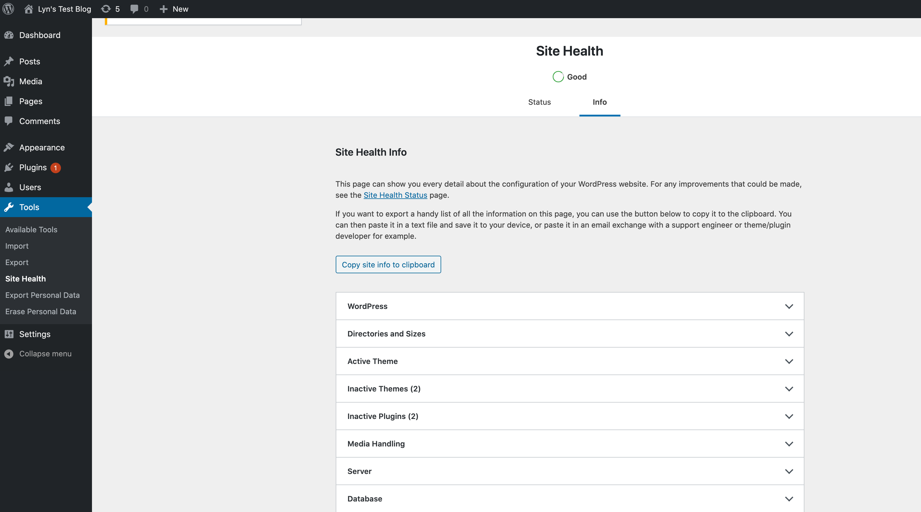 picture of WordPress Site Health page