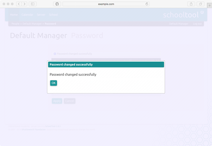 <code>Password changed successfully</code> popup