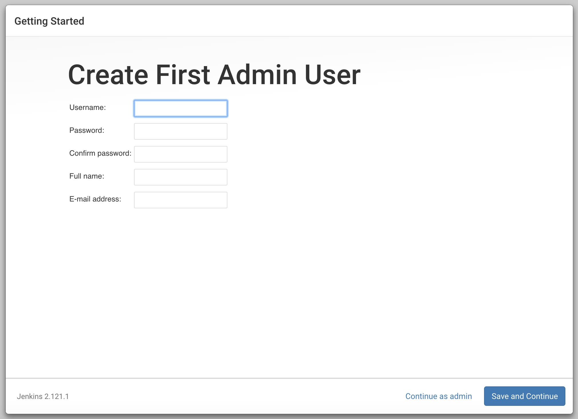 Jenkins Create First Admin User Screen