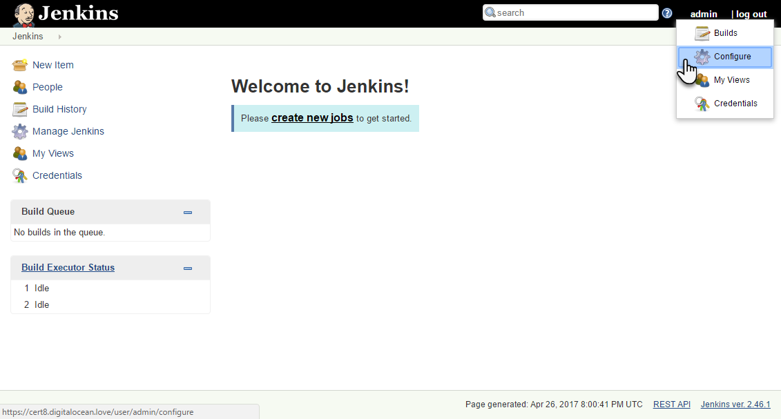 Navigate to the Jenkins admin password page