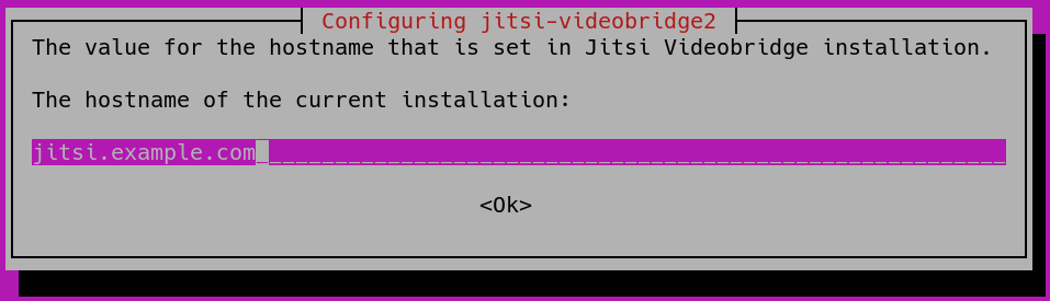 Image showing the jitsi-meet installation hostname dialog