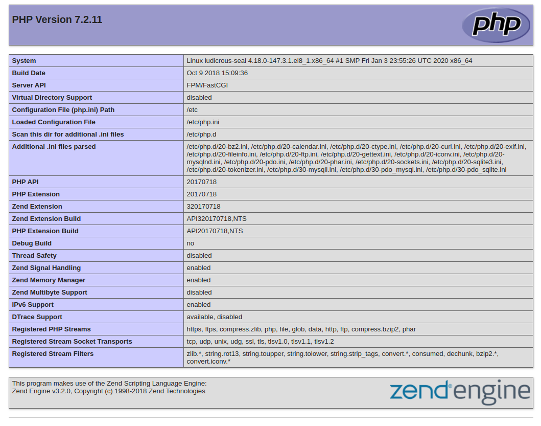 CentOS 8 default PHP info Apache