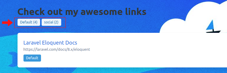 Updated application showing number of links in each link on the top menu