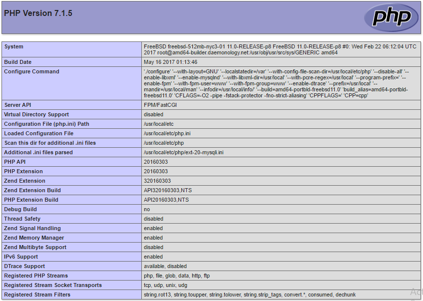 The PHP Info page