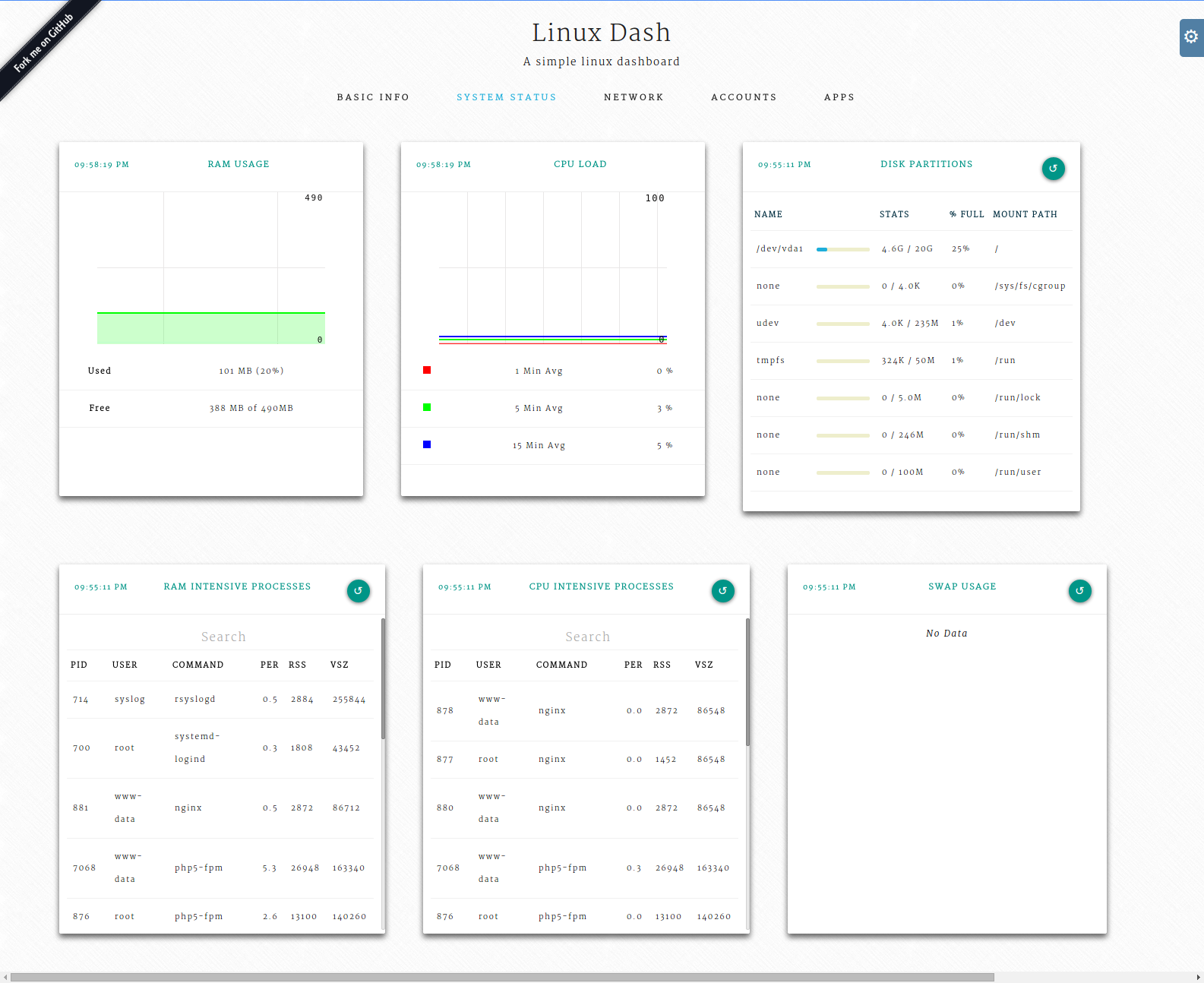 Linux Dash home page