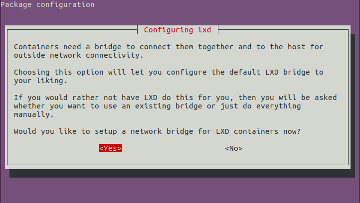 LXD networking configuration, start of configuration wizard