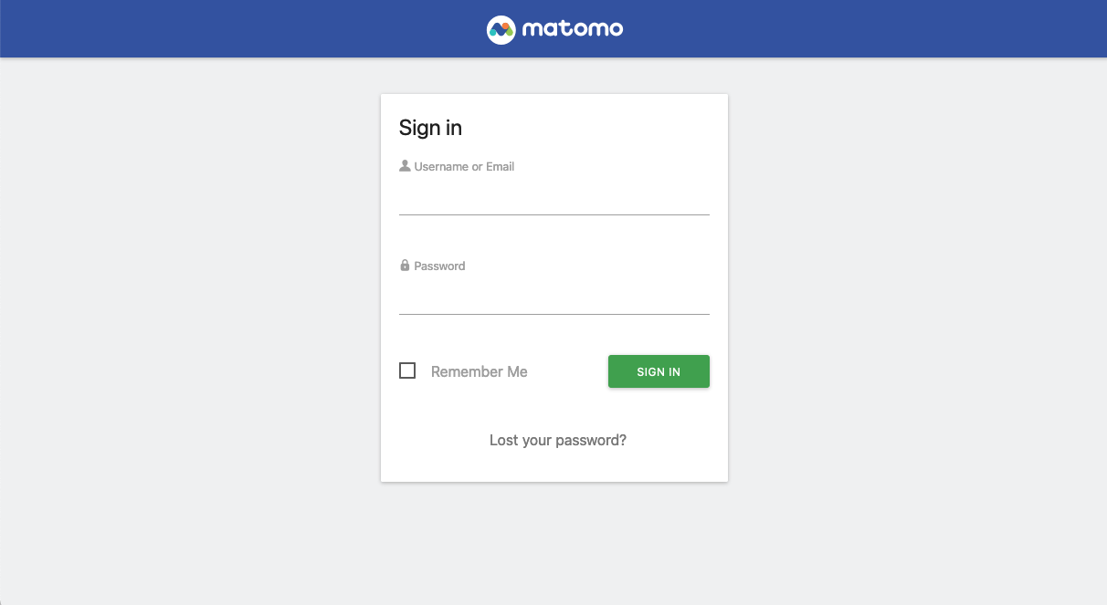 Screenshot of Matomo's "Sign in" screen with a form for username and password