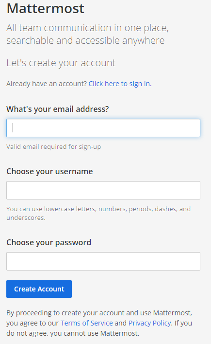 Mattermost - Sign up prompt