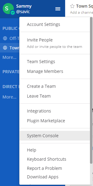 Mattermost - Selecting System Console