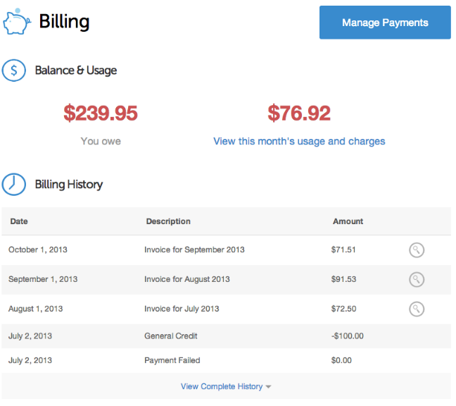 DigitalOcean billing landing page