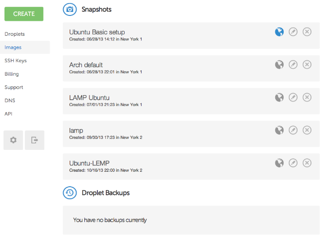 DigitalOcean images tab