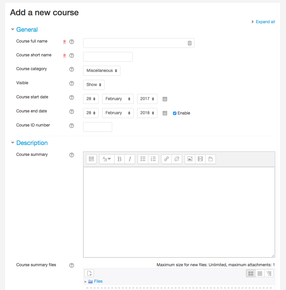 Course Creation Screen