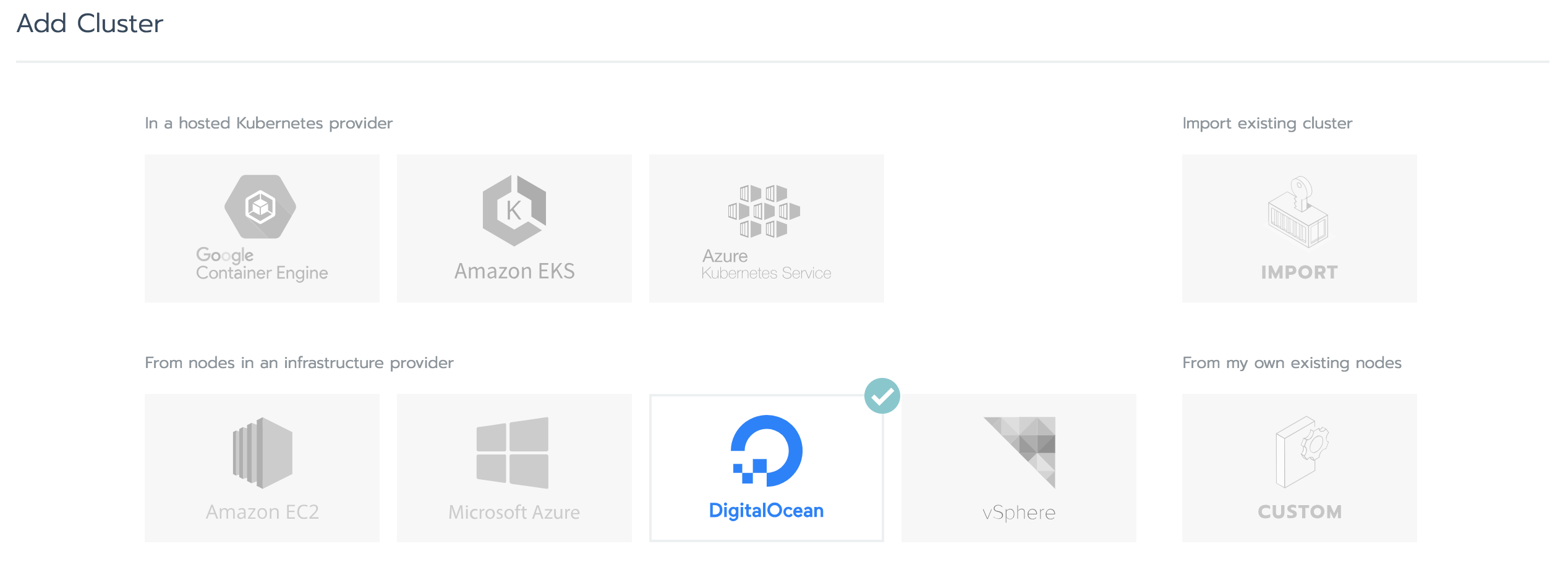 Select DigitalOcean from the listed infrastructure providers