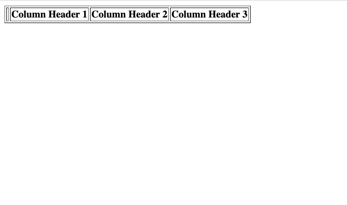 Webpage displaying HTML column headings