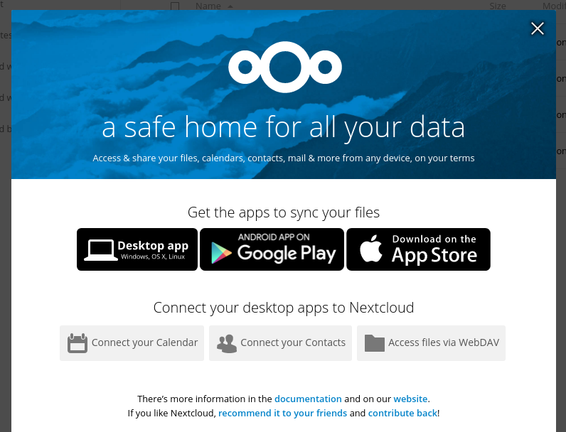 Nextcloud client modal