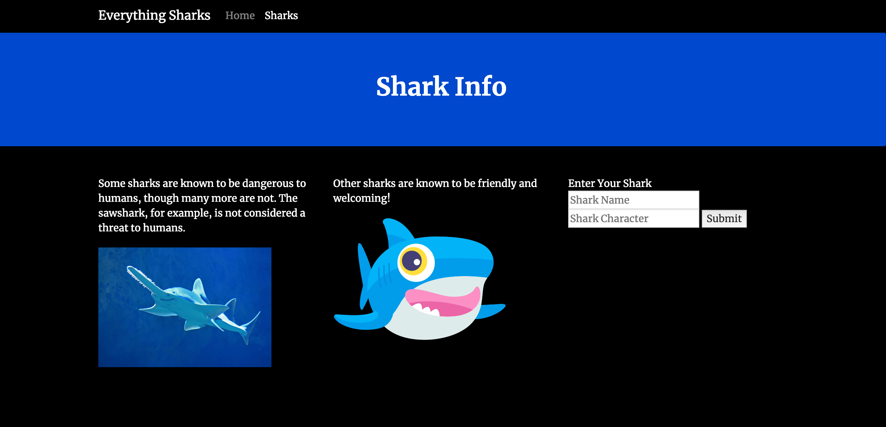 鲨鱼信息表单，您可以在其中输入鲨鱼名称和该shark