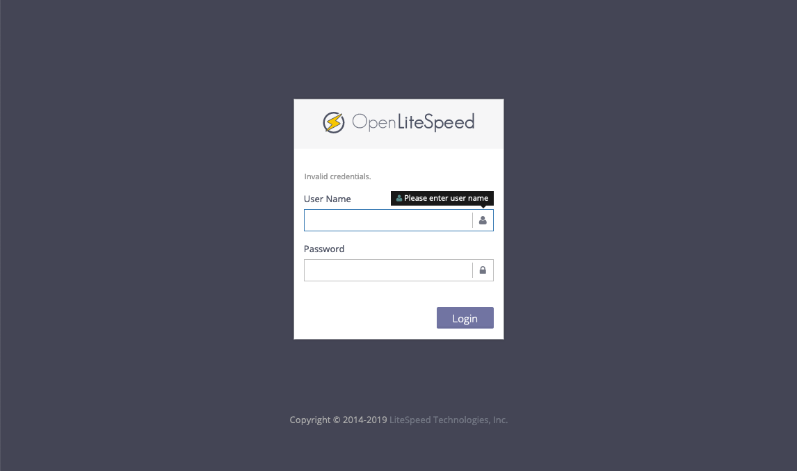 OpenLiteSpeed login screen