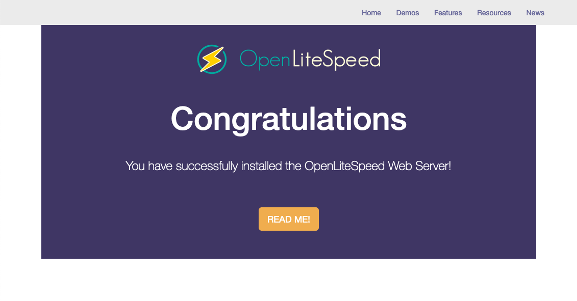screenshot of the default OpenLiteSpeed demo page