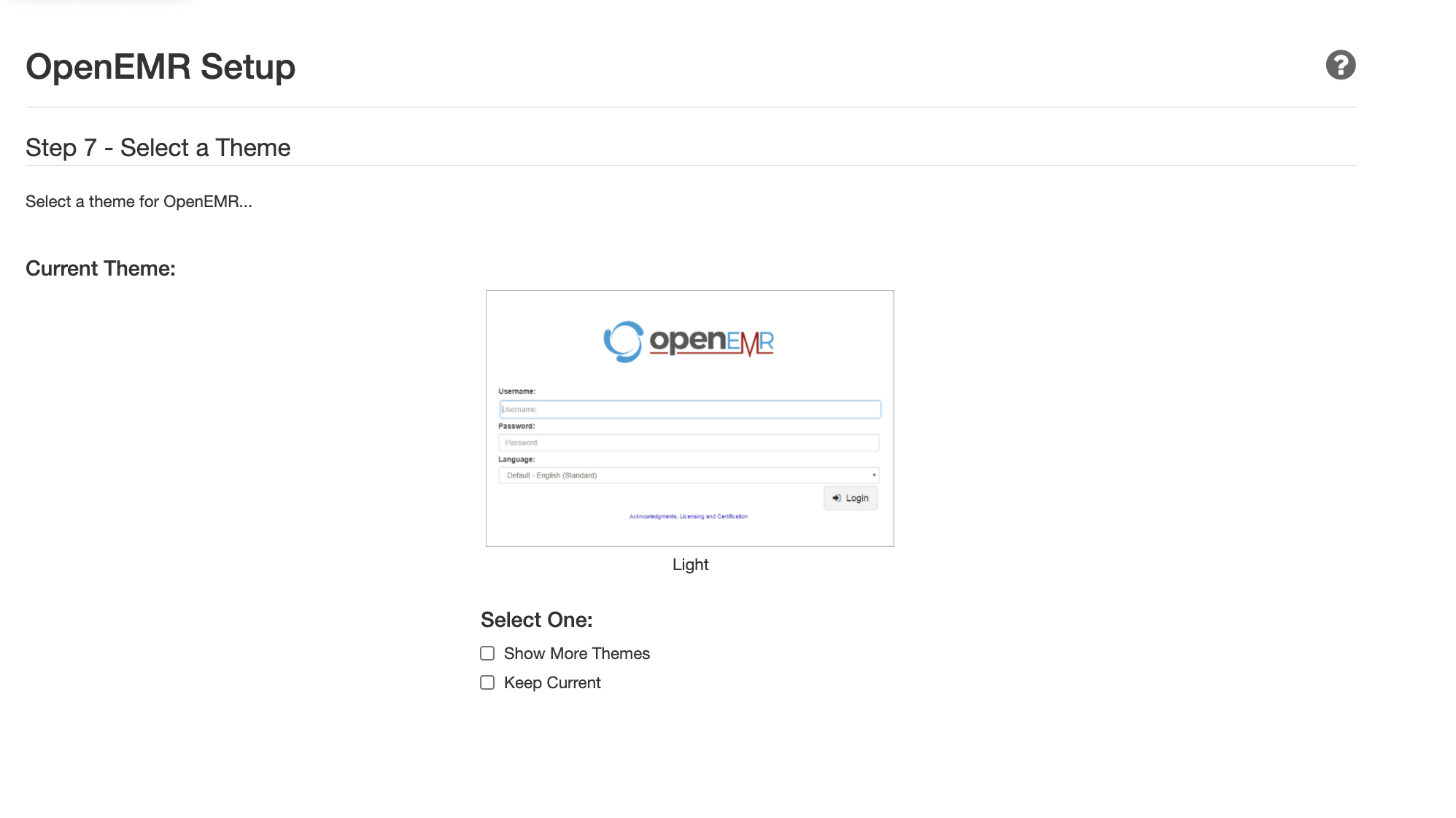 OpenEMR setup page — Step 7