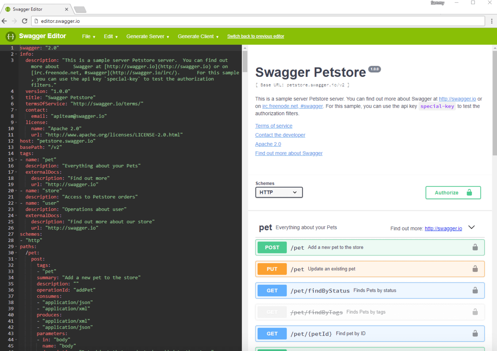 Swagger Editor Welcome page