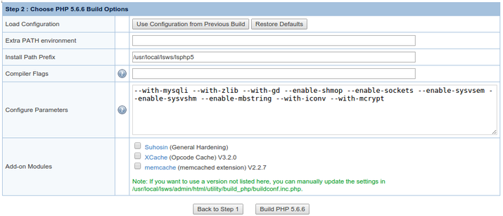 OpenLiteSpeed select PHP options