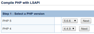 OpenLiteSpeed select PHP version