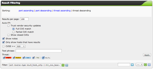 OpenVAS filtering