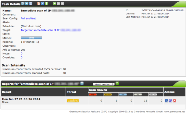 OpenVAS scan results