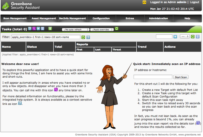 OpenVAS startup wizard